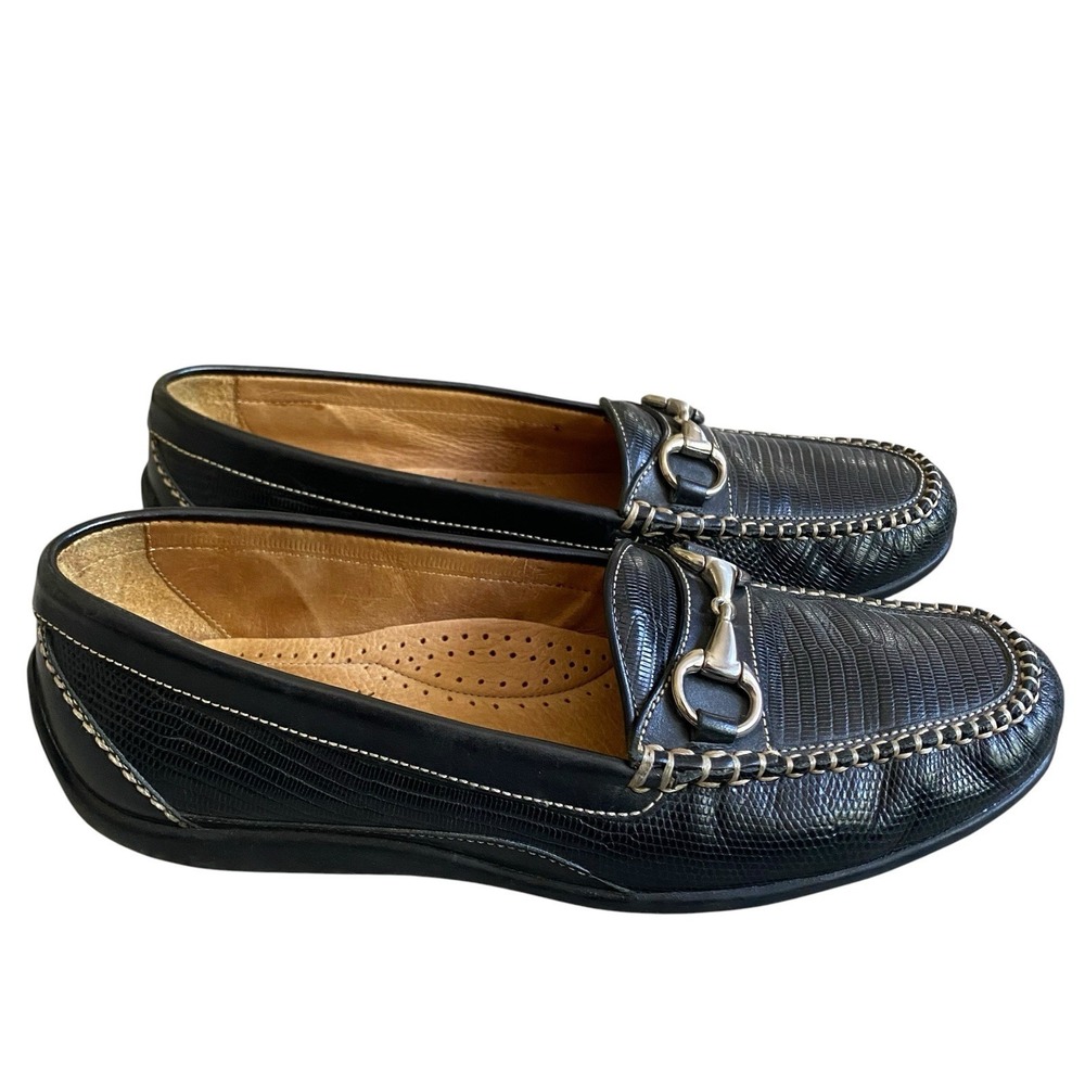 Martin Dingman Horse Bit Loafers Men 9.5M Black Pebbled Leather Old Money